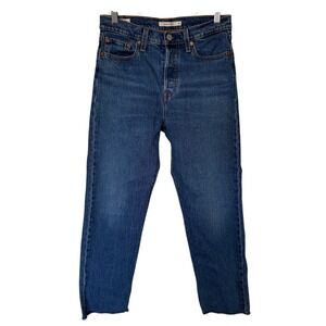 Levi's Premium Wedgie Straight Jeans Women 26 Blue Excellent Raw Hem High Rise